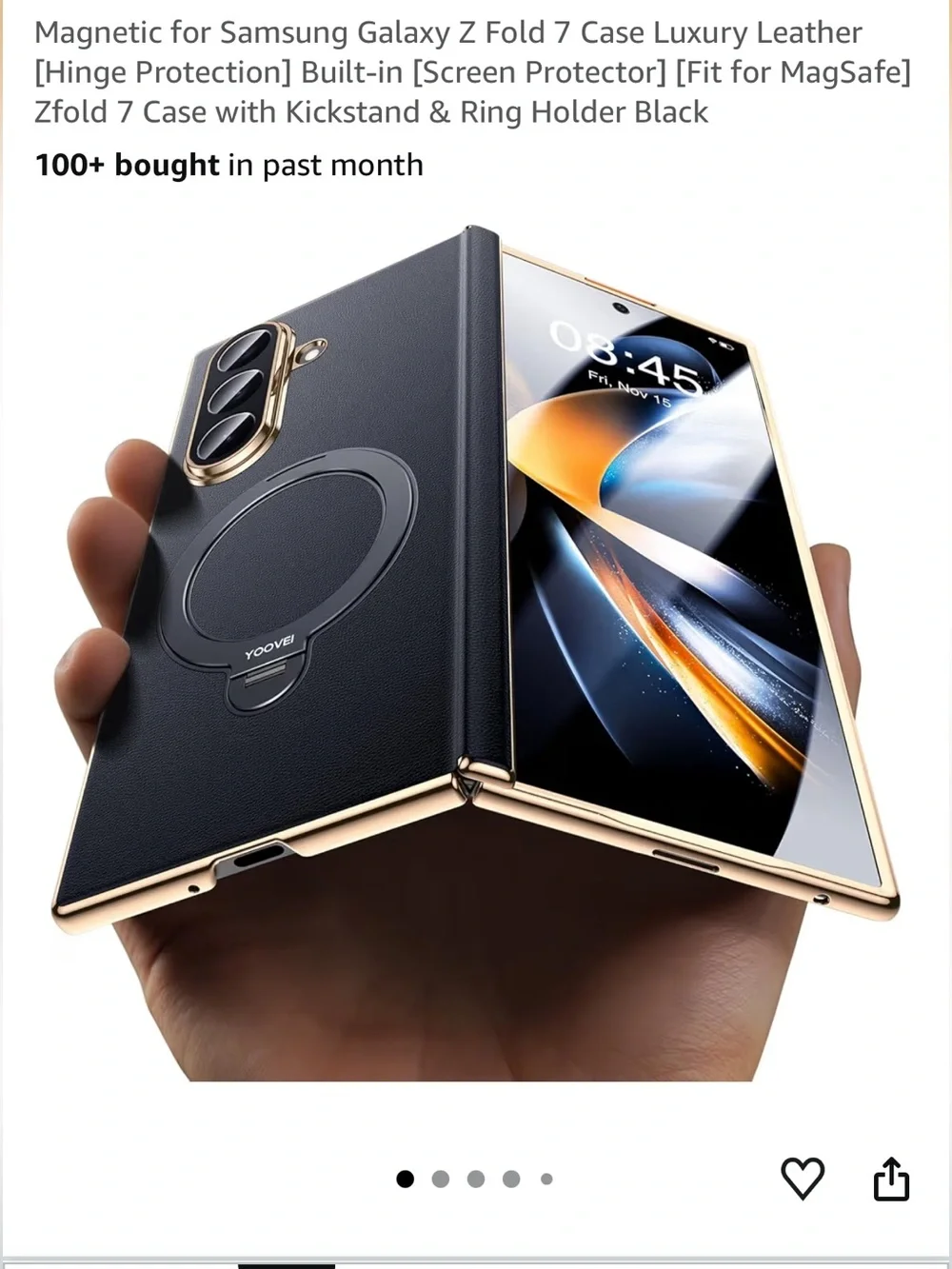 Black Leather Magnetic Case for Samsung Galaxy Z Fold 7
